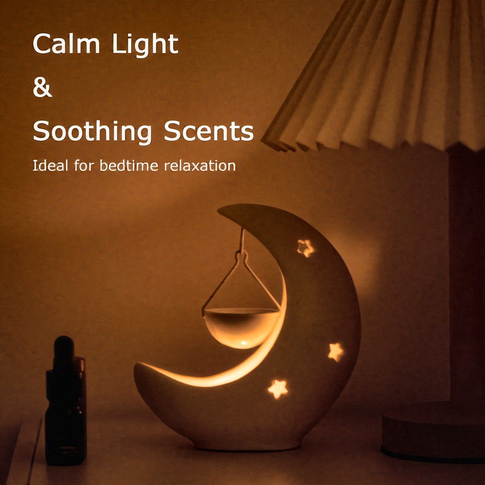 Star and Moon Ceramic Candle Holder | Essential Oil Diffuser & Arabian Desktop Home Decor | Eid & Holiday Gift