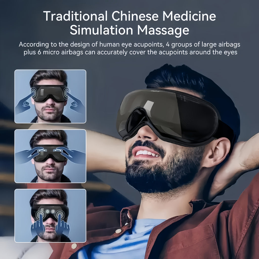 Foldable Eye Massager — Constant Temperature Hot Compress, Acupoint Vibration & Wireless Music, Breathable Silicone, Rechargeable Portable for Home & Office