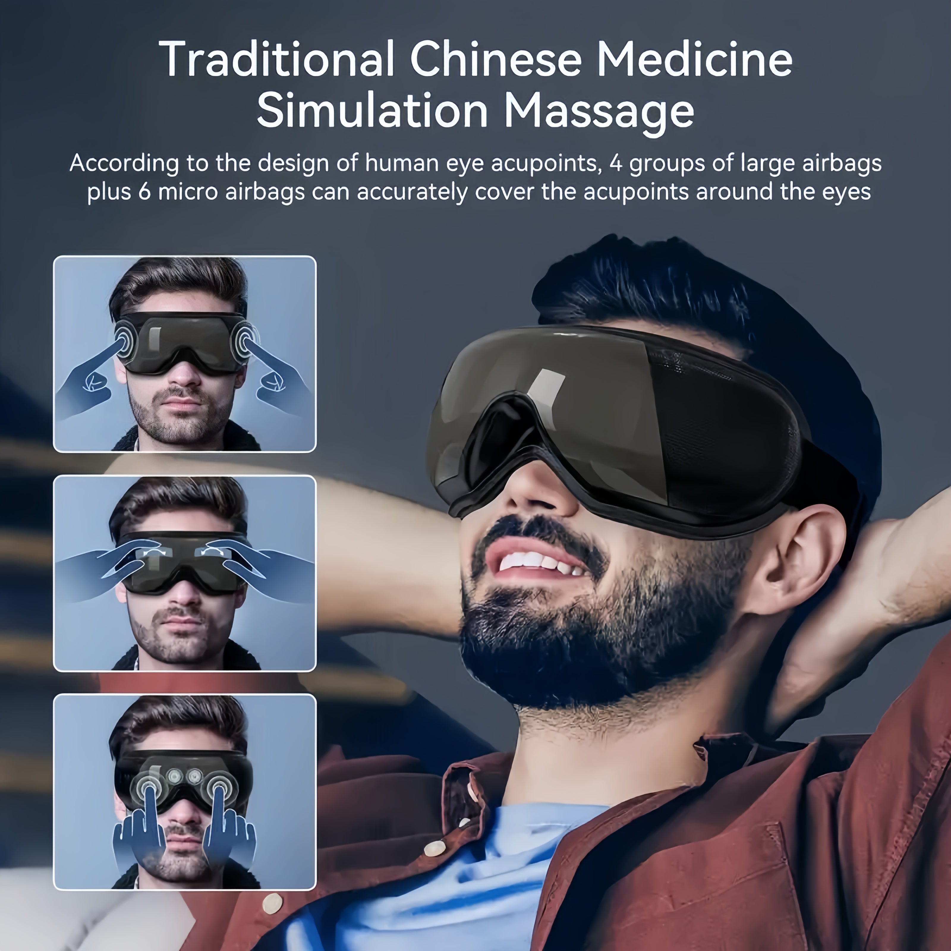 Foldable Eye Massager — Constant Temperature Hot Compress, Acupoint Vibration & Wireless Music, Breathable Silicone, Rechargeable Portable for Home & Office