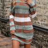 Women's Color Block V-Neck Sweater Dress Long Sleeve Loose Knit with Pockets for Fall Winter