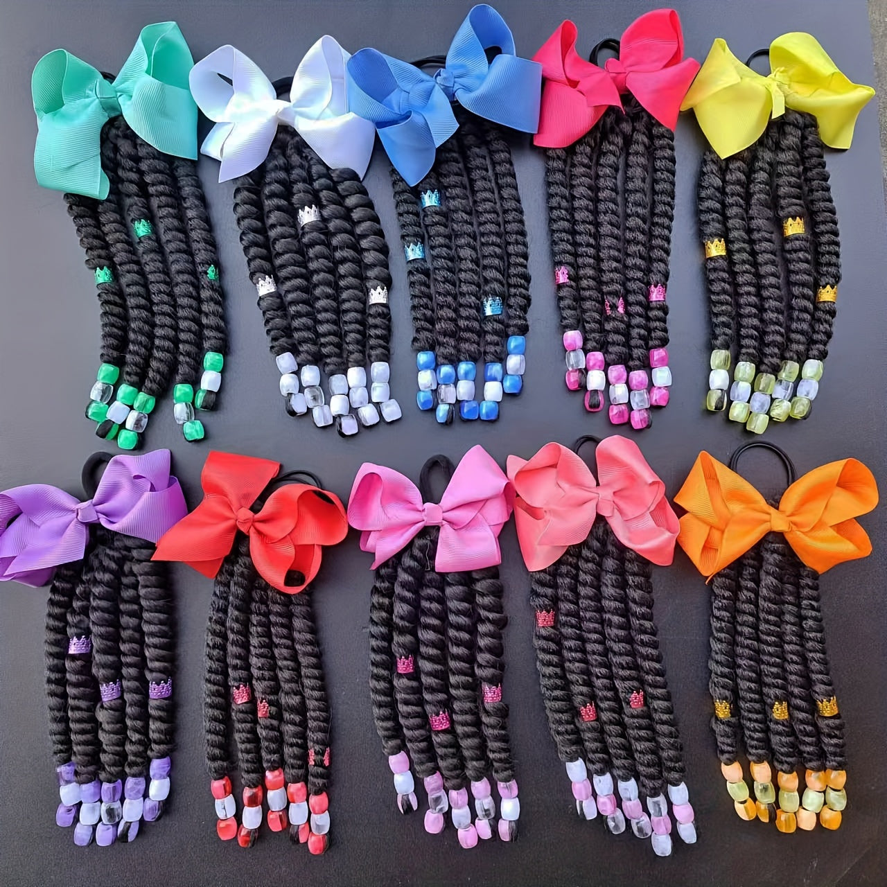 2-Pack Braided Ponytail Hair Extensions with Beads – Afro Twist Dreadlocks for Girls, Cosplay & Party Accessories