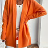 Plus Size Elegant Beige Open Front Cardigan Sweater, Mid-Length Drop Shoulder with Pockets, Non-Bulky Layering for Fall Winter Office & Party