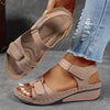 Women's Beige Wedge Sandals - Open Toe Platform Strappy Sandals with Adjustable Ankle Strap, Perforated Breathable Design