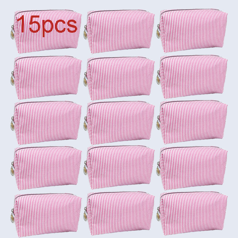 6/10/15-Pack Minimalist Embroidered Canvas Cosmetic Bag Set – Striped Travel Organizer Zipper Pouches for Wedding Favors & Gifts