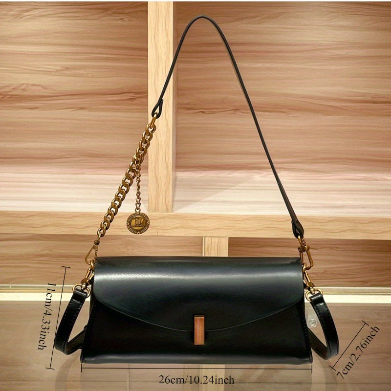 Versatile Women's Baguette Bag - Small Square Underarm Shoulder Crossbody, High-End Split Leather