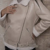 Women's PU Leather Motorcycle Jacket with Faux Fur Collar — Fleece-Lined Black Zip-Up, All-Season Casual