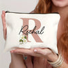 Customizable Floral Makeup Bag - Foldable Polyester Cosmetic Pouch for Travel, Zippered Toiletry Organizer, Machine Washable, Ideal Bachelorette Gift