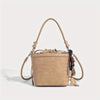 Woven Bucket Bag for Women - Drawstring Closure, Adjustable Shoulder Strap & Wristlet, Split Leather Carryall (White, Black, Burgundy, Coffee)