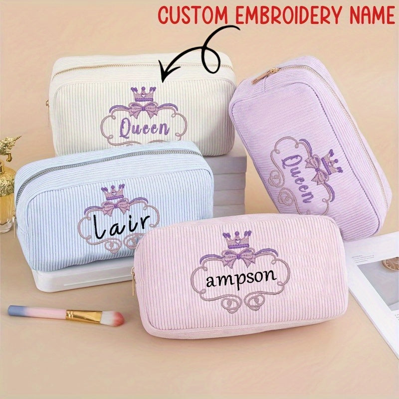 Personalized Embroidered Flower Basket Makeup Bag – Custom Name Travel Cosmetic Pouch, Bridesmaid & Valentine's Gift