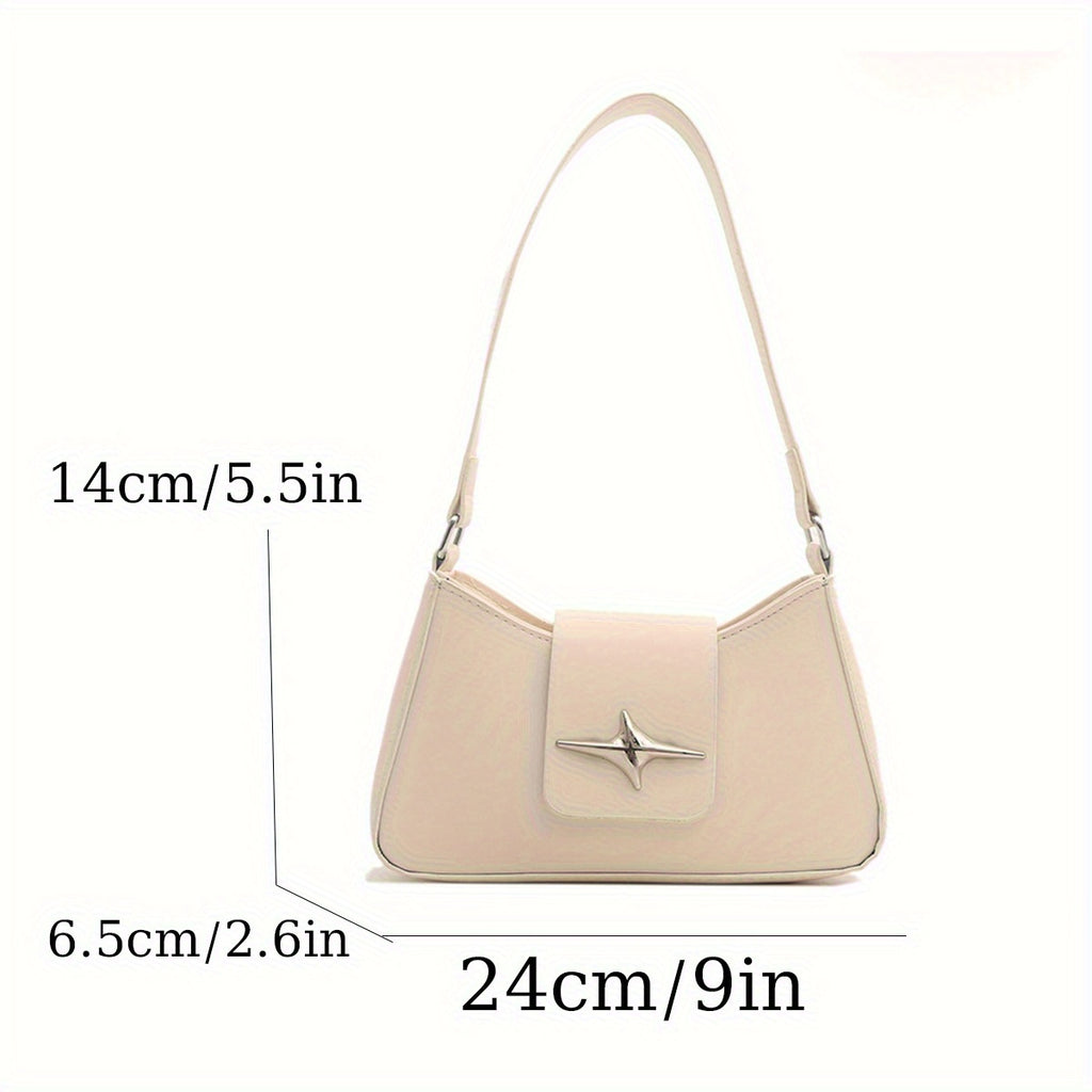 Textured Underarm Baguette Bag for Women – PU Shoulder & Crossbody with Lock Closure, Black (Also White)