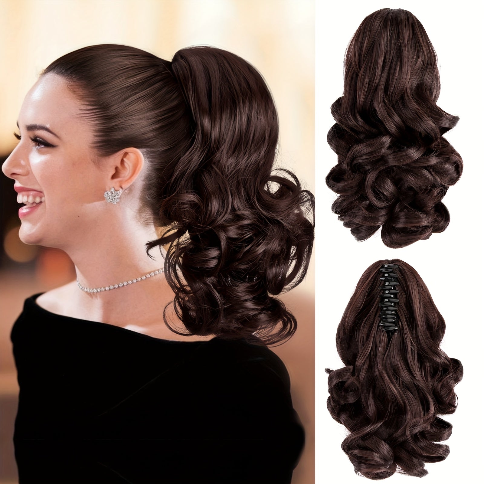 SLEEKCUTE Curly Wavy Clip-In Ponytail Extensions – High-Heat Synthetic Hair for Instant Volume & Natural Bounce