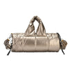 Quilted Puff Bucket Shoulder Bag Large Capacity PU Handbag with Detachable Strap Gold-Tone Hardware Zipper Closure Champagne Black Silver Blue