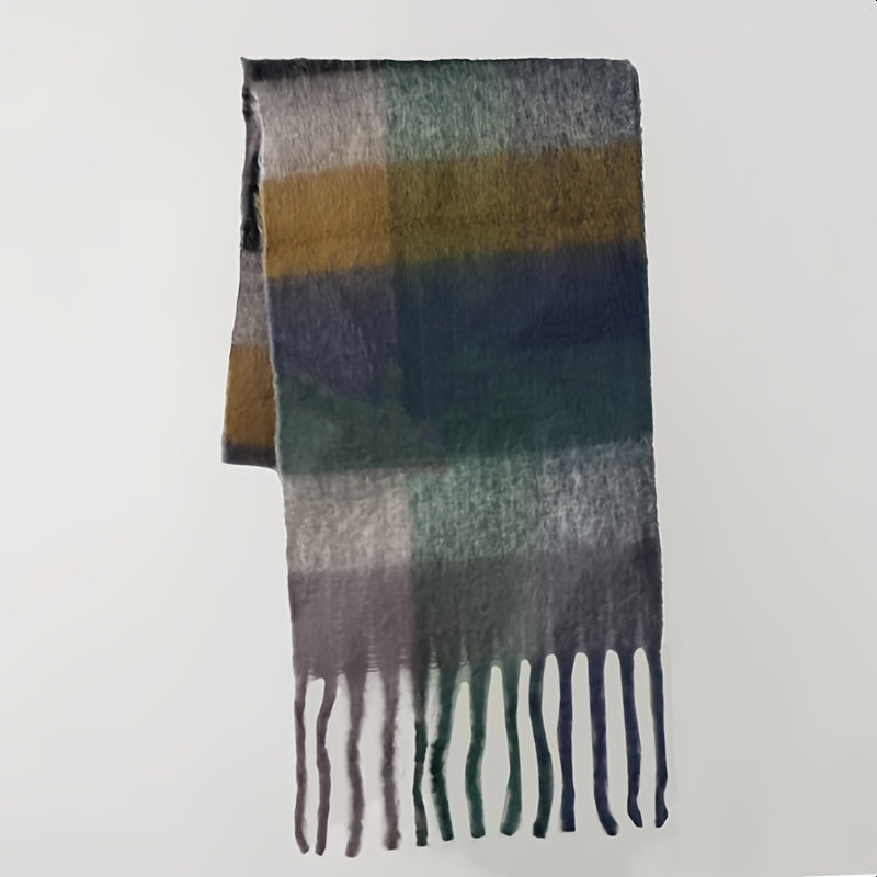 Women's Bohemian Plaid Tassel Scarf — Thick Faux Mohair Rainbow Shawl 240 cm (94.5 in)