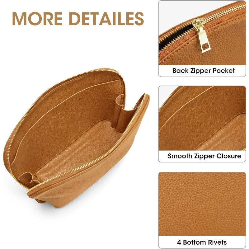 2-Pack Kattee Women's Leather-Look Makeup & Toiletry Organizer Set — Travel Cosmetic Bags with Top & Bottom Access, Multi-Compartment Pouches, Gold Zippers