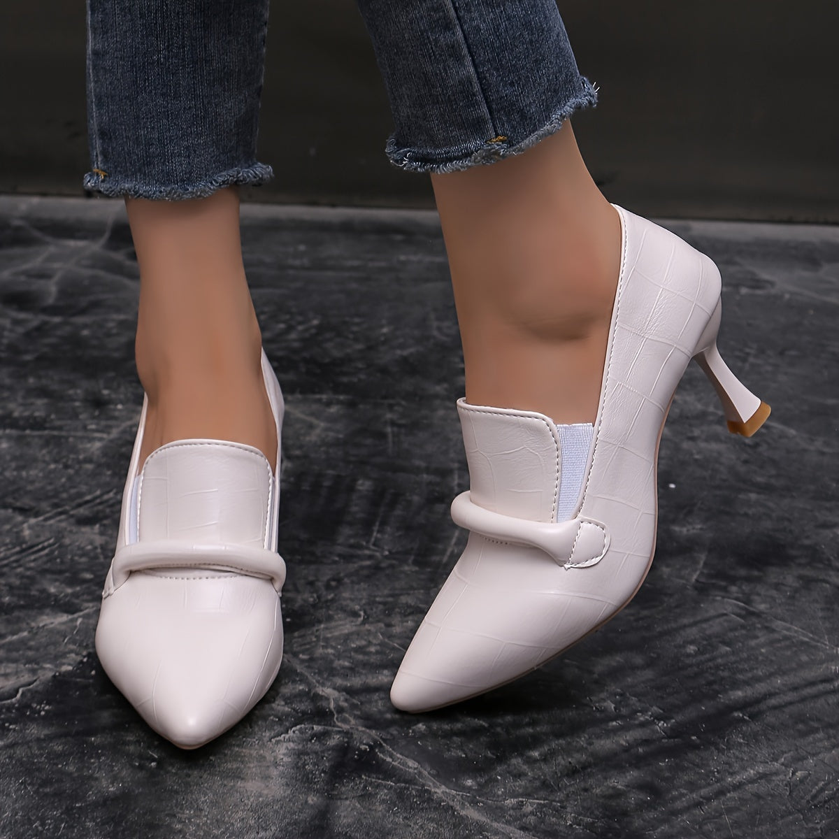 Women's Black Mary Jane Pointed-Toe Pumps, 8 cm (3.15 in) Mid Heel, Non-Slip PU Sole