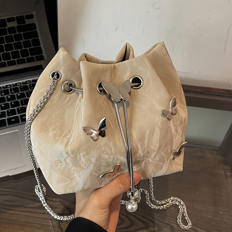 Trendy Women's Bowknot Convertible Tote Bucket Bag – PU Leather Chain Crossbody