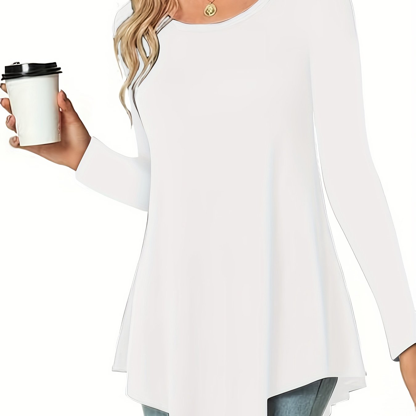 Women's Long Sleeve Peplum Top - Relaxed Fit Crew Neck Casual Blouse for Spring, Summer & Fall