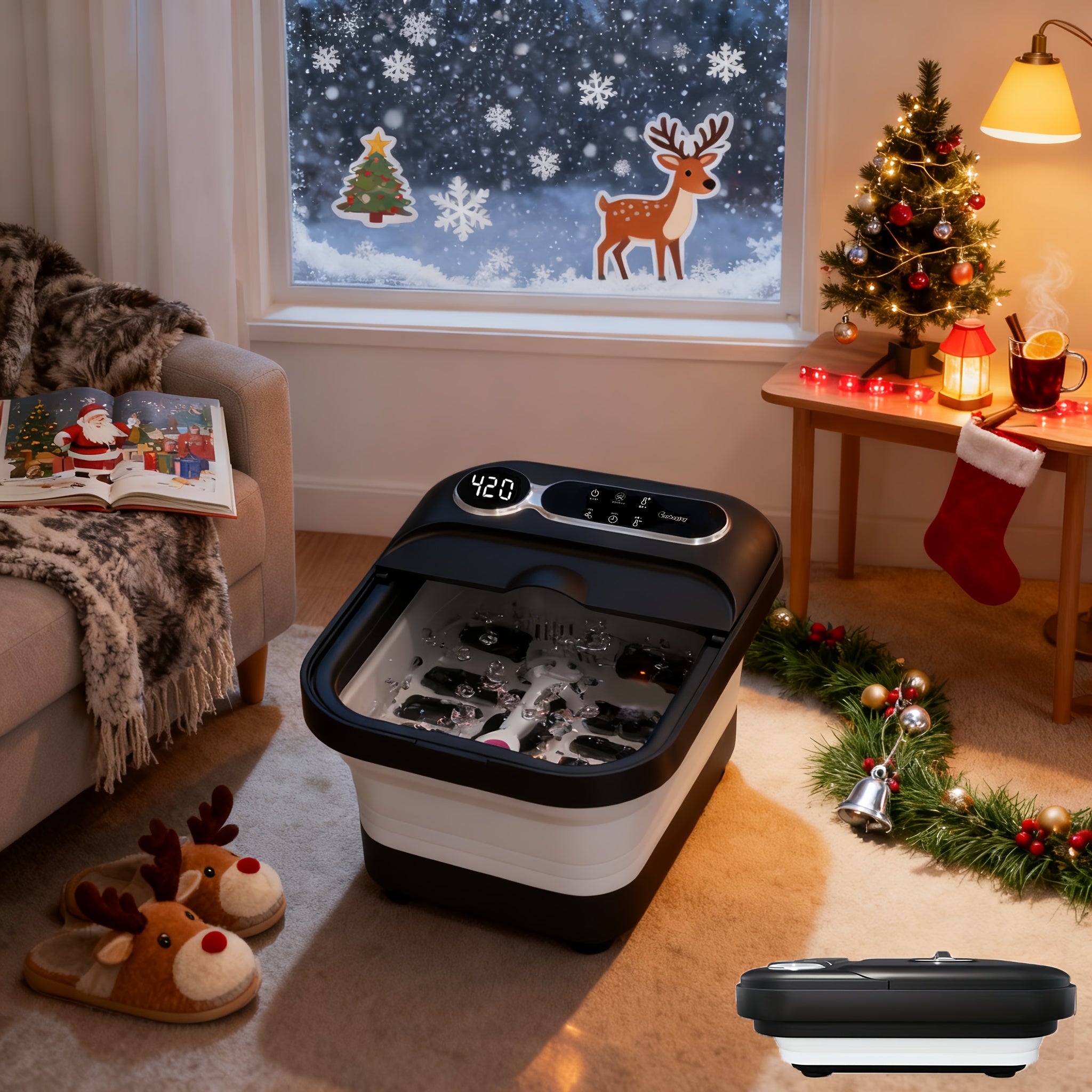 Collapsible Foot Spa & Massager with Heater, Temperature Control, Bubbles, 6 Massage Rollers, Vibration & Red Light — Foot Bath Soak, Ideal Mother's Day Gift