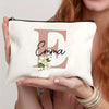 Customizable Floral Makeup Bag - Foldable Polyester Cosmetic Pouch for Travel, Zippered Toiletry Organizer, Machine Washable, Ideal Bachelorette Gift