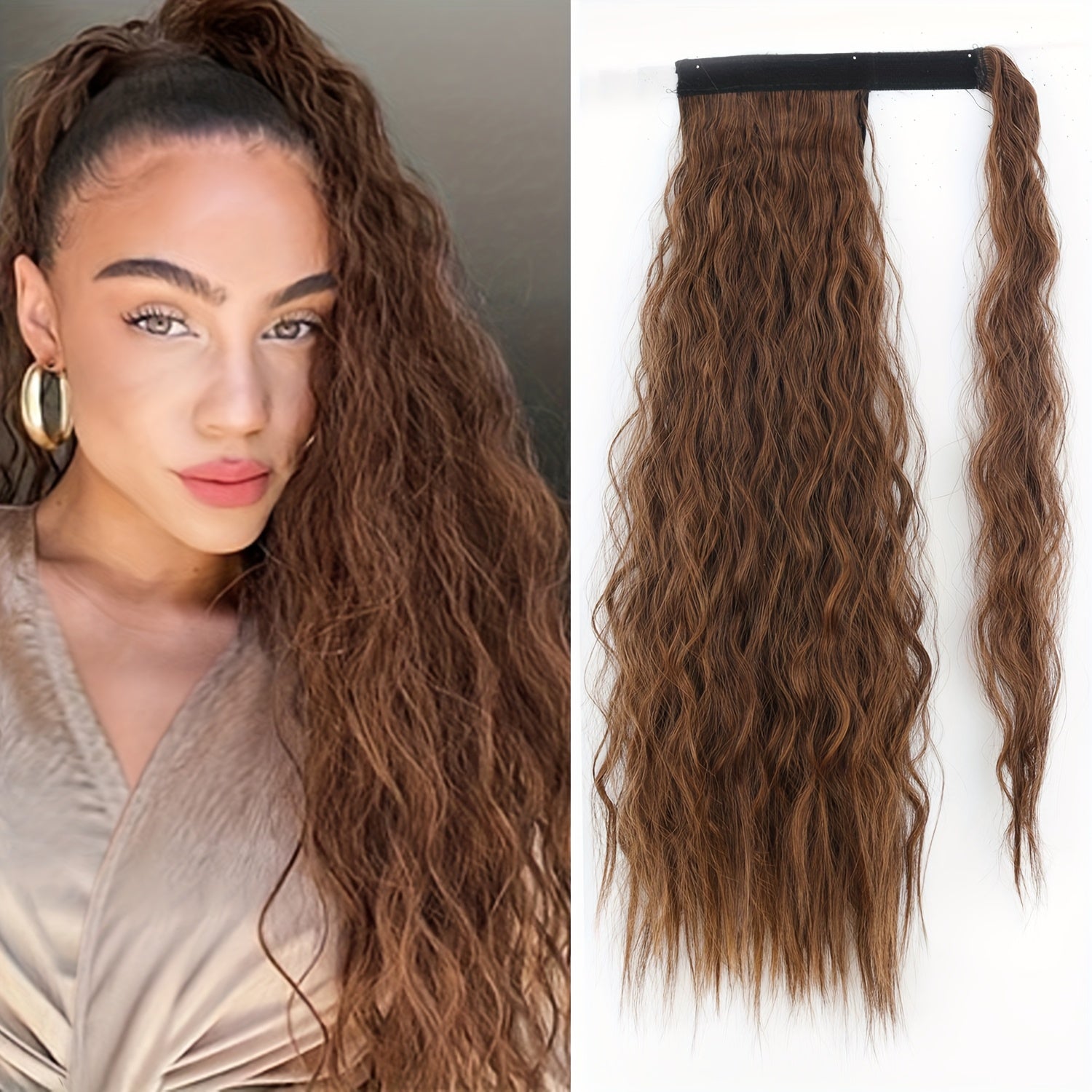 Curly Wave Clip-In Hair Extensions 22-34 in (56-86 cm) - High-Temperature Synthetic Fiber, Wrap Curls, Instant Volume, Non-Slip Breathable Net