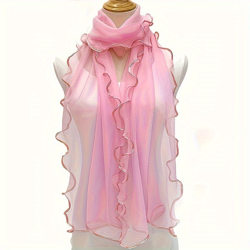 Bohemian Ruffle Edge Scarf — Long Lightweight Breathable Shawl with Glitter Accents, Sun Protection Wrap for Women