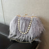 Fluffy Faux Fur Pearl-Handle Evening Clutch — Winter Party & Valentine’s Day Bag for Women (Phone & Coins)