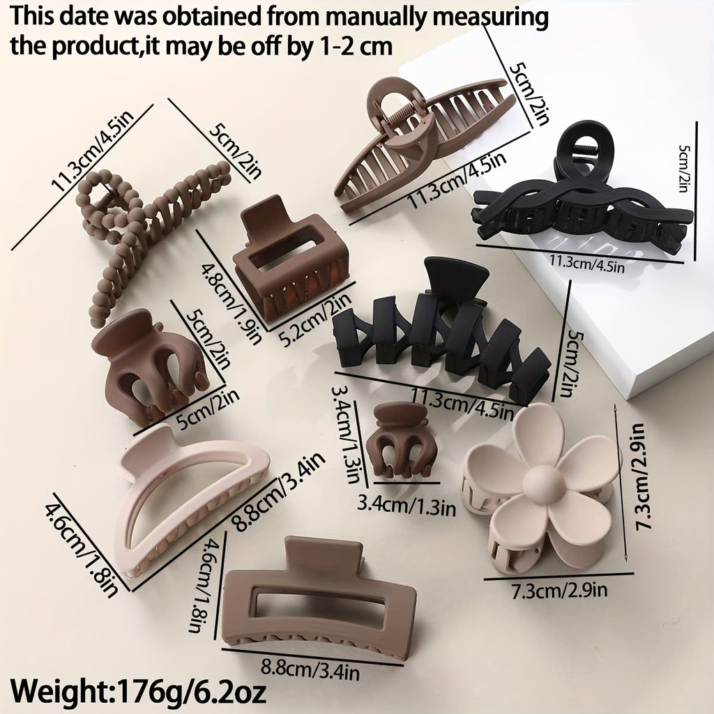 10-Piece Large Matte Claw Hair Clip Set for Thick Hair - Strong Non-Slip Grip, Autumn/Winter Holiday Accessories