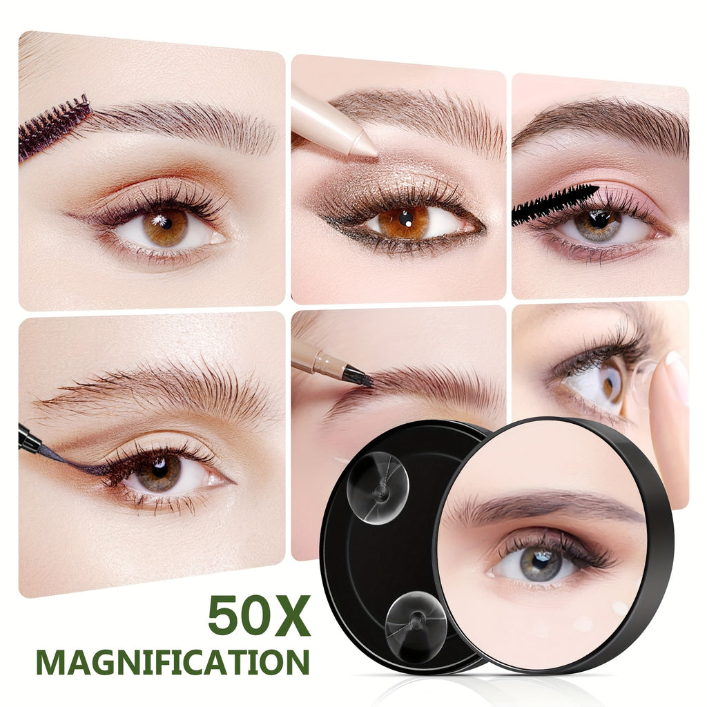 50x Magnifying Suction Cup Makeup Mirror - Battery-Free Compact Vanity Mirror for Makeup, Skincare, Contact Lens & Hair Removal
