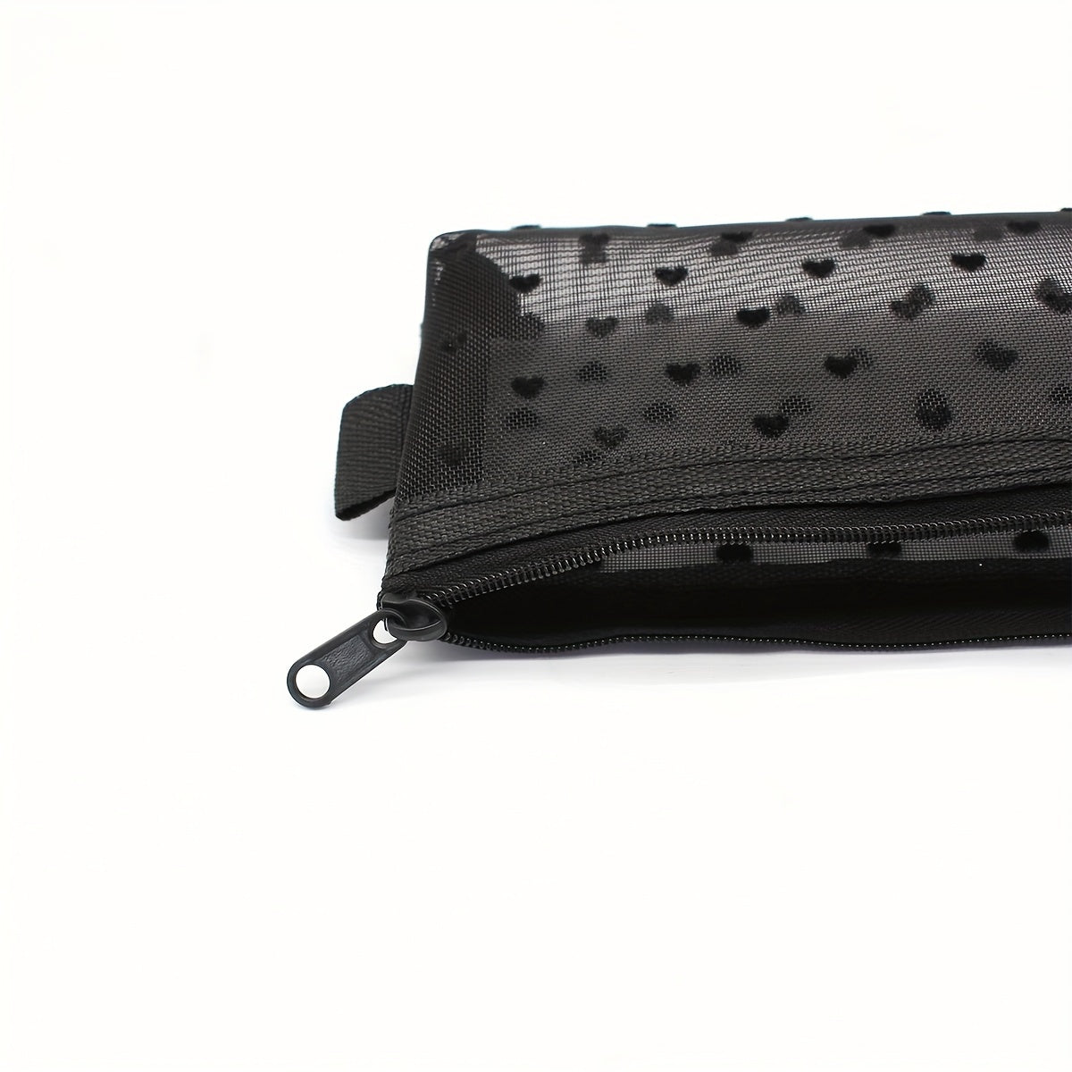 Women's Clear Travel Makeup Organizer Bag - Mesh Cosmetic & Toiletry Pouch with Heart Design & Brush Holder
