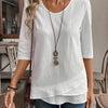 Women's Blue Asymmetrical Hem 3/4 Sleeve Top – Round Neck Pullover Blouse, Regular Fit, All-Season Casual