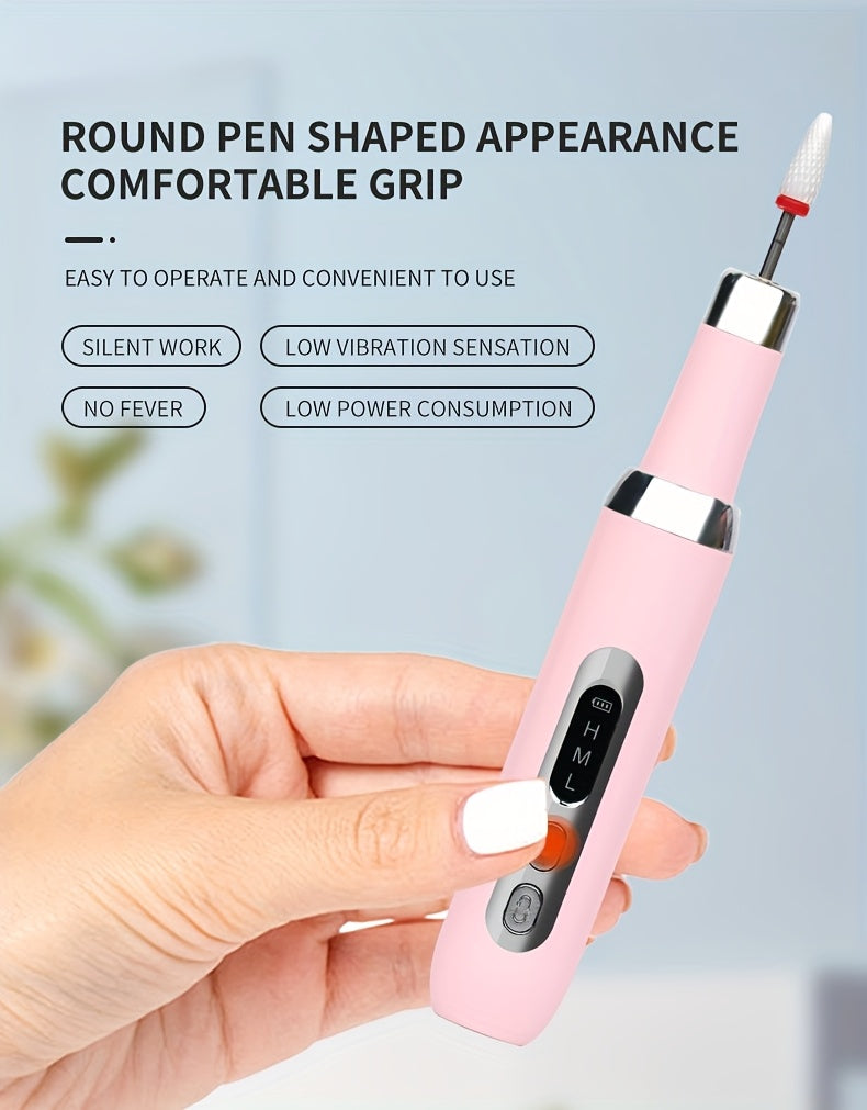 Cordless Electric Nail Drill Kit with Drill Bits & Sanding Bands, Rechargeable USB Manicure & Pedicure File for Acrylic Gel Nails (Bright Pink)