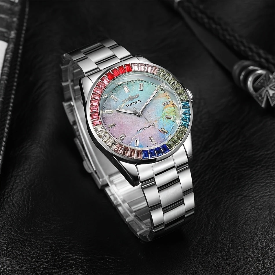 Iced-Out Women's Automatic Skeleton Watch – Luminous Alloy Bracelet Bling Luxury Wristwatch
