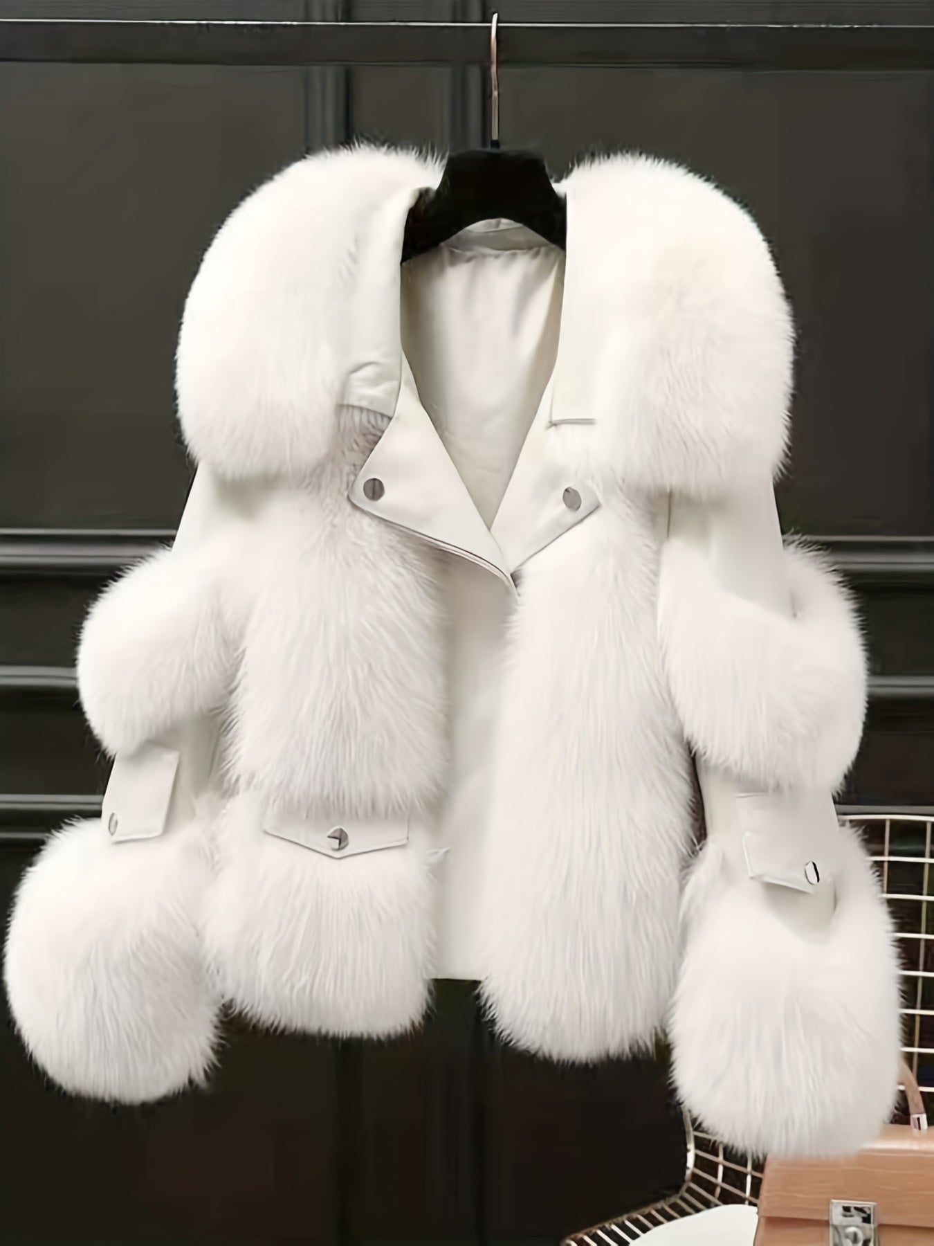 SCACTO Women's Faux Fur Jacket with Leather Accents - Long Sleeve Casual Coat