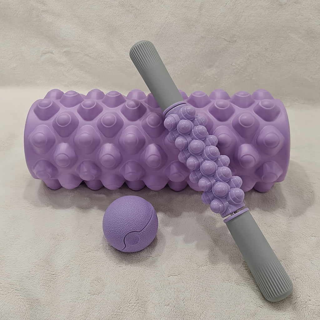 3-in-1 Foam Roller & Fascia Ball Set — Hollow Massage Roller, Muscle Roller Stick & Plantar Fasciitis Ball for Recovery, Yoga & Pilates