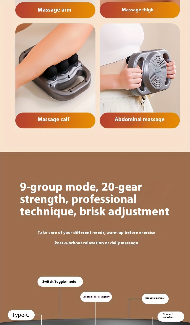 6-Head Percussion Massage Gun — Deep Tissue Massager, 44.1 lb (20 kg) Force, 9,600 RPM, 14 mm Travel, Rechargeable 1800mAh for Neck Back Legs Feet