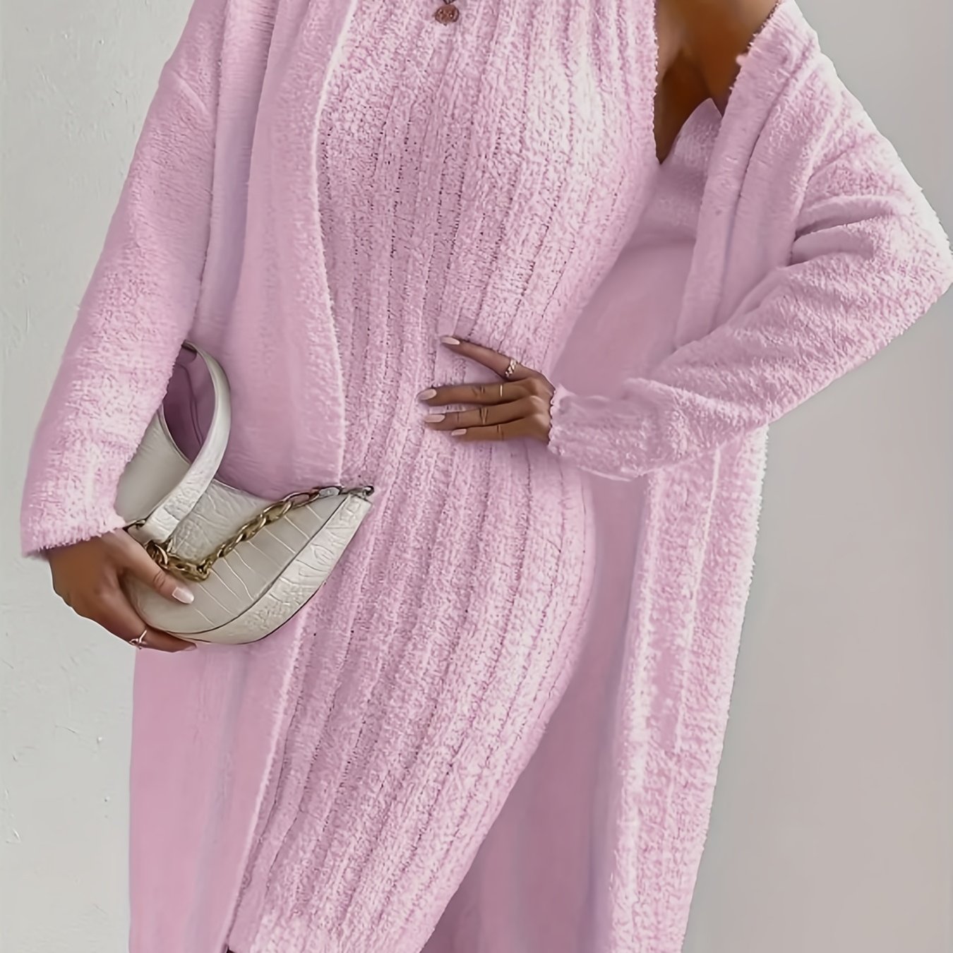 Plus Size Cozy Teddy Bear Sweater Dress & Strapless Cardigan Set - Red Ribbed Knit Two-Piece for Fall/Winter