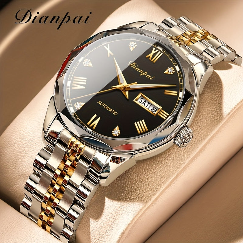 Dianpai Women's Mechanical Watch, Stainless Steel Strap, Roman Numeral Dial, Luminous Hands, 3 Sub-Dials, Minimalist Elegant Wristwatch for Casual & Formal Wear