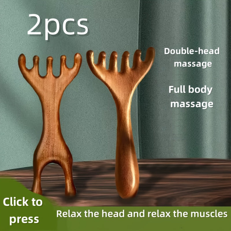 2-Pack Deer Antler 6-Claw Massage Comb – Dual-Purpose Scalp, Head & Facial Meridian Massager for Hair Detangling & Shaving Prep