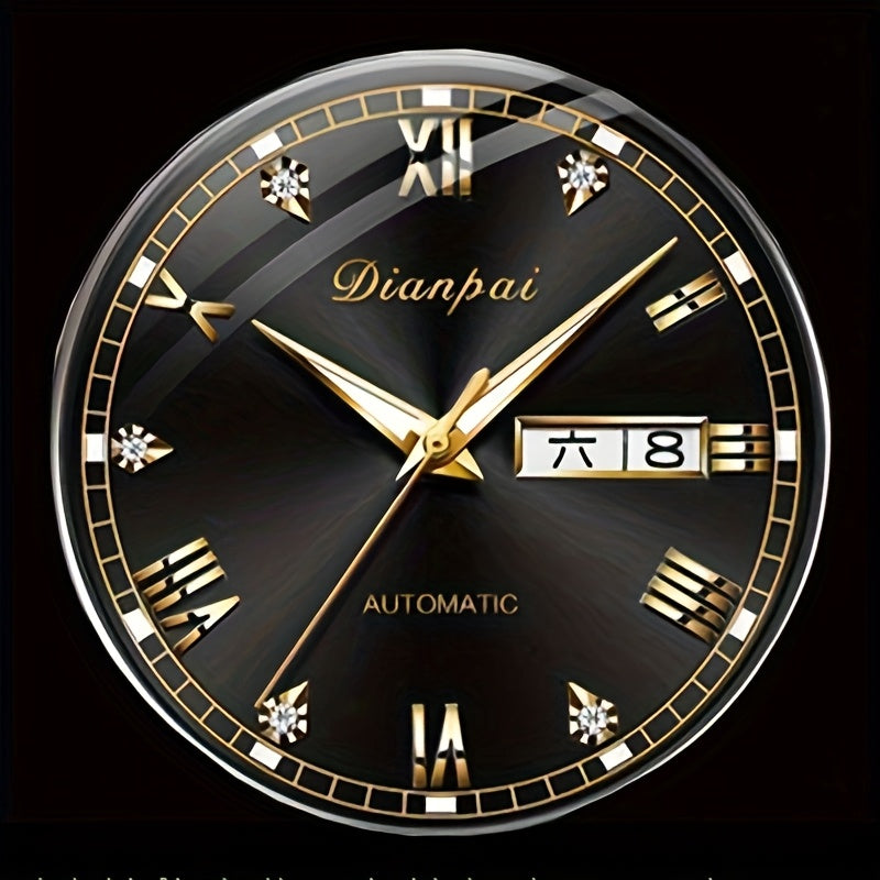 Dianpai Women's Mechanical Watch, Stainless Steel Strap, Roman Numeral Dial, Luminous Hands, 3 Sub-Dials, Minimalist Elegant Wristwatch for Casual & Formal Wear