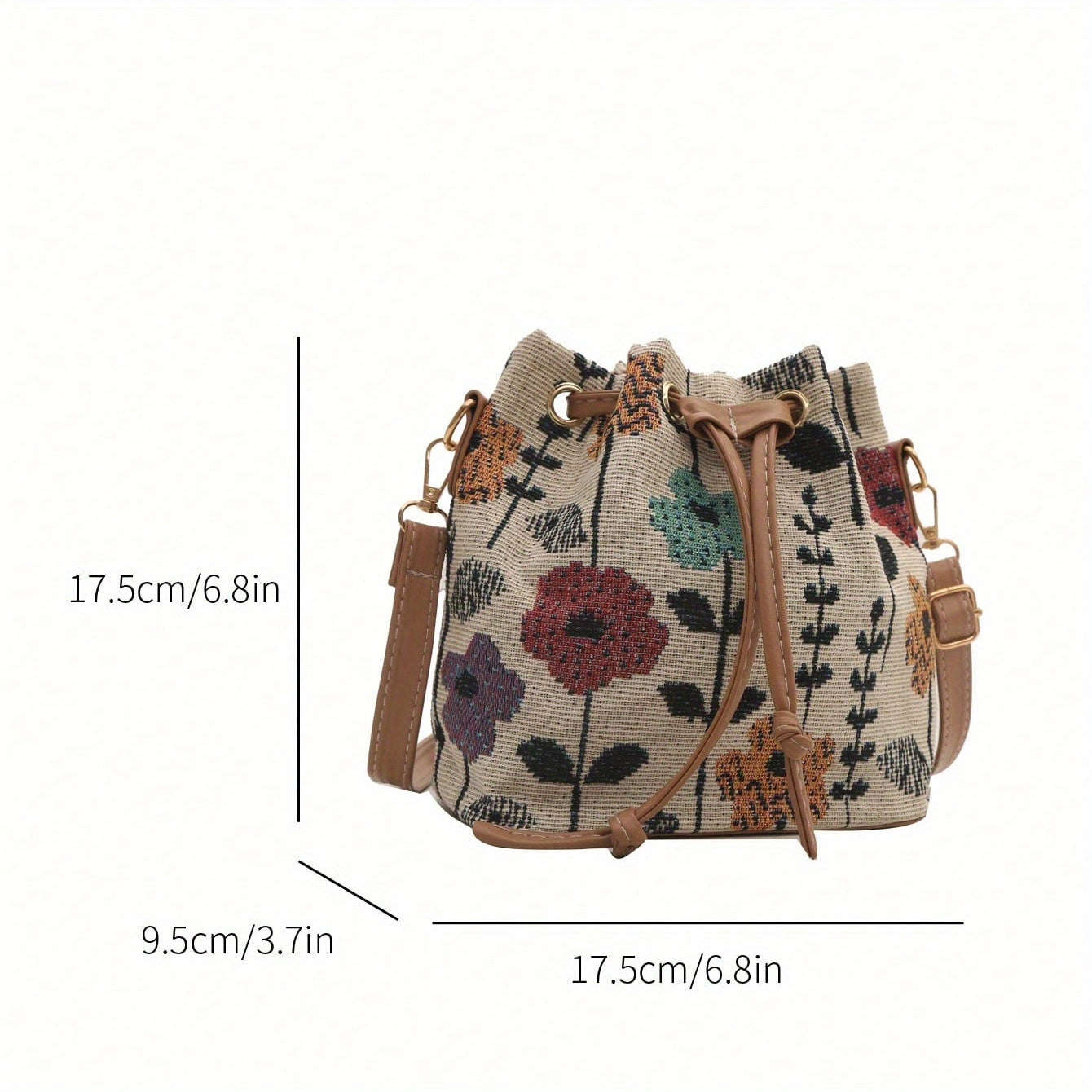 Elegant Floral Bucket Bag for Women – Ethnic Boho Drawstring Handbag for Travel & Work