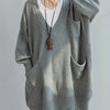 Plus Size Women's Oversized V-Neck Longline Sweater - Soft Ribbed Viscose Knit, Machine-Washable Black Pullover for Fall/Winter