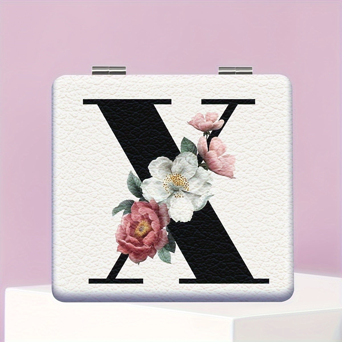 Alphabet Folding Handheld Makeup Mirror for Women & Girls - Floral & Heart Cutout Portable Vanity Mirror A-Z