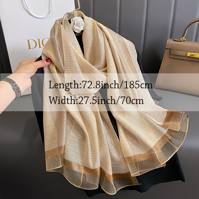 Women’s Striped Polyester Shawl - Breathable, Sun-Proof Long Scarf, 100% Yarn-Dyed for Spring Autumn Winter