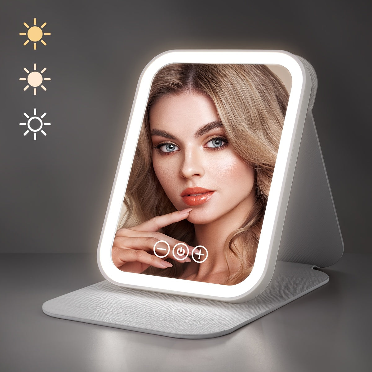M MISS DREAM Portable Lighted Makeup Mirror - 3-Color Dimmable LED, Touch Control, USB-C Rechargeable, Foldable Tabletop Vanity Mirror, High-Quality Glass