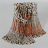 Bohemian Leopard Print Chiffon Scarf for Women – Lightweight Breathable Beach Shawl, Pink & Brown Animal Print on White, Vintage Travel Wrap with Sun Protection