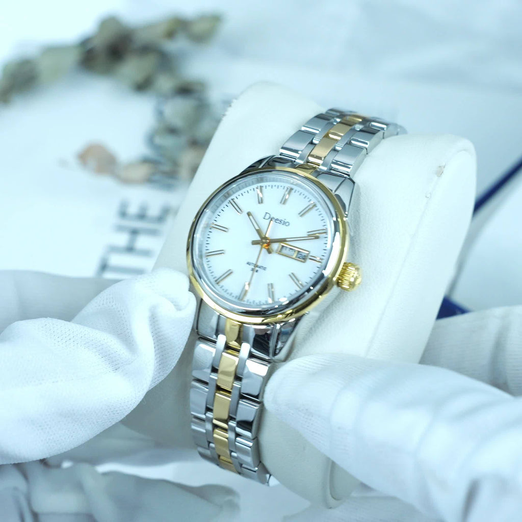 Deesio Women's Stainless Steel Mechanical Automatic Watch, Chain Link Bracelet Business Casual Wristwatch, Gift for Her