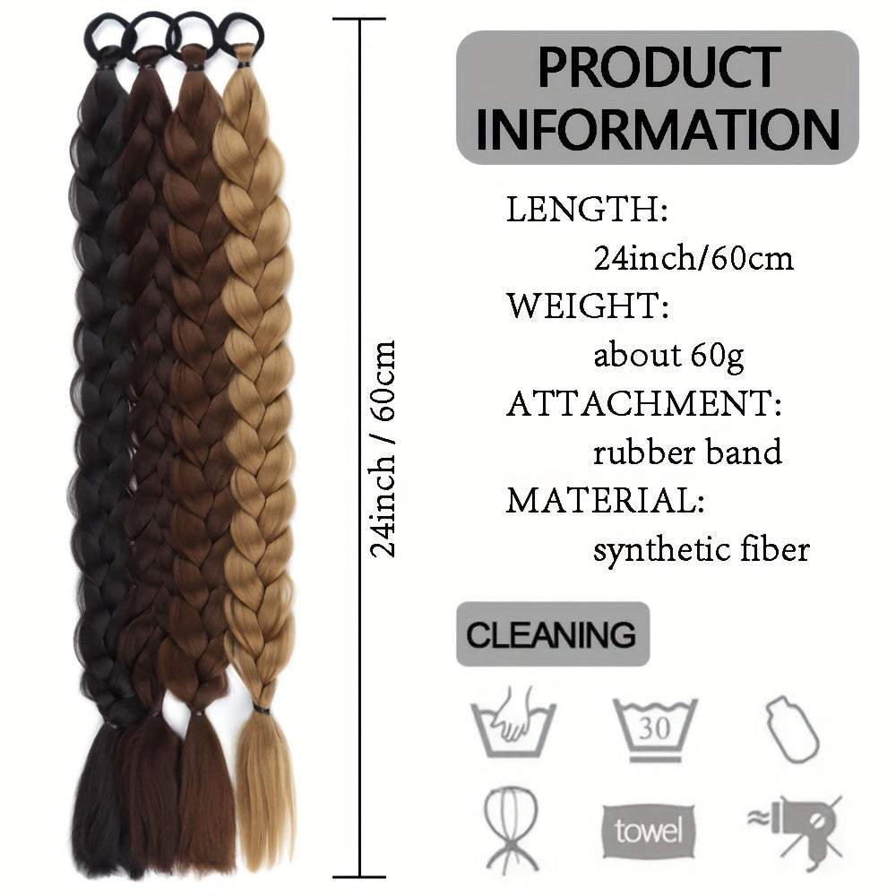 24-Inch (61 cm) Blonde Braided Ponytail Extension with Elastic Band - Heat-Resistant Synthetic Hair