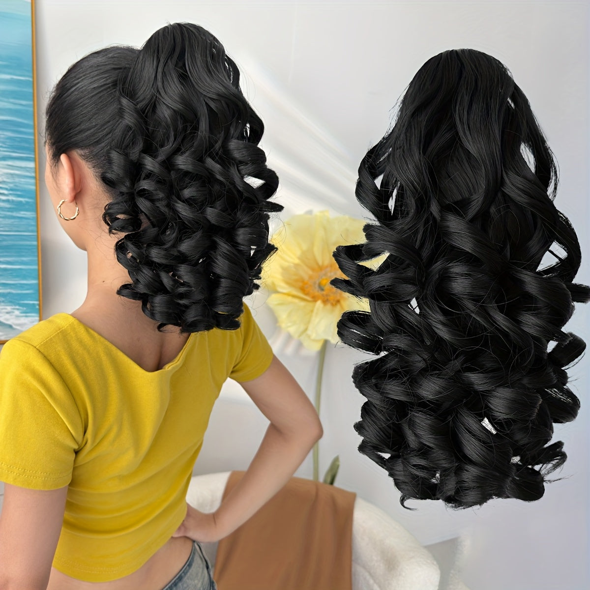 12-inch (30 cm) Ombre Brown to Blonde Deep Wave Short Ponytail Extension - Heat-Resistant Synthetic Claw Clip Hairpiece for Women & Girls