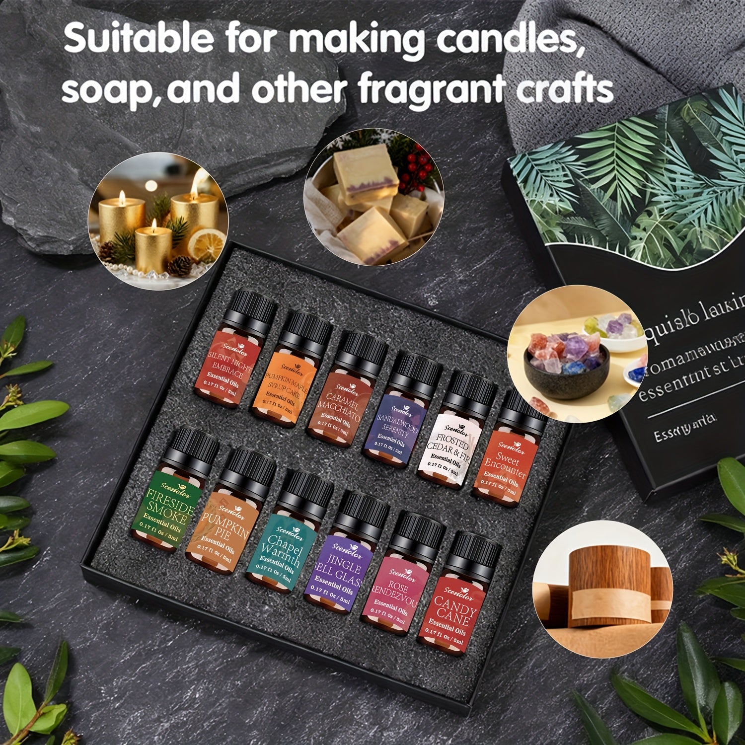 12-Pack Holiday Essential Oils Set 0.17 fl oz (5 ml) Bottles — Cinnamon, Gingerbread, Christmas Tree, Pumpkin Cake, Sandalwood, Fireside | Aromatherapy Oils for Diffusers, Humidifiers & Candle Making