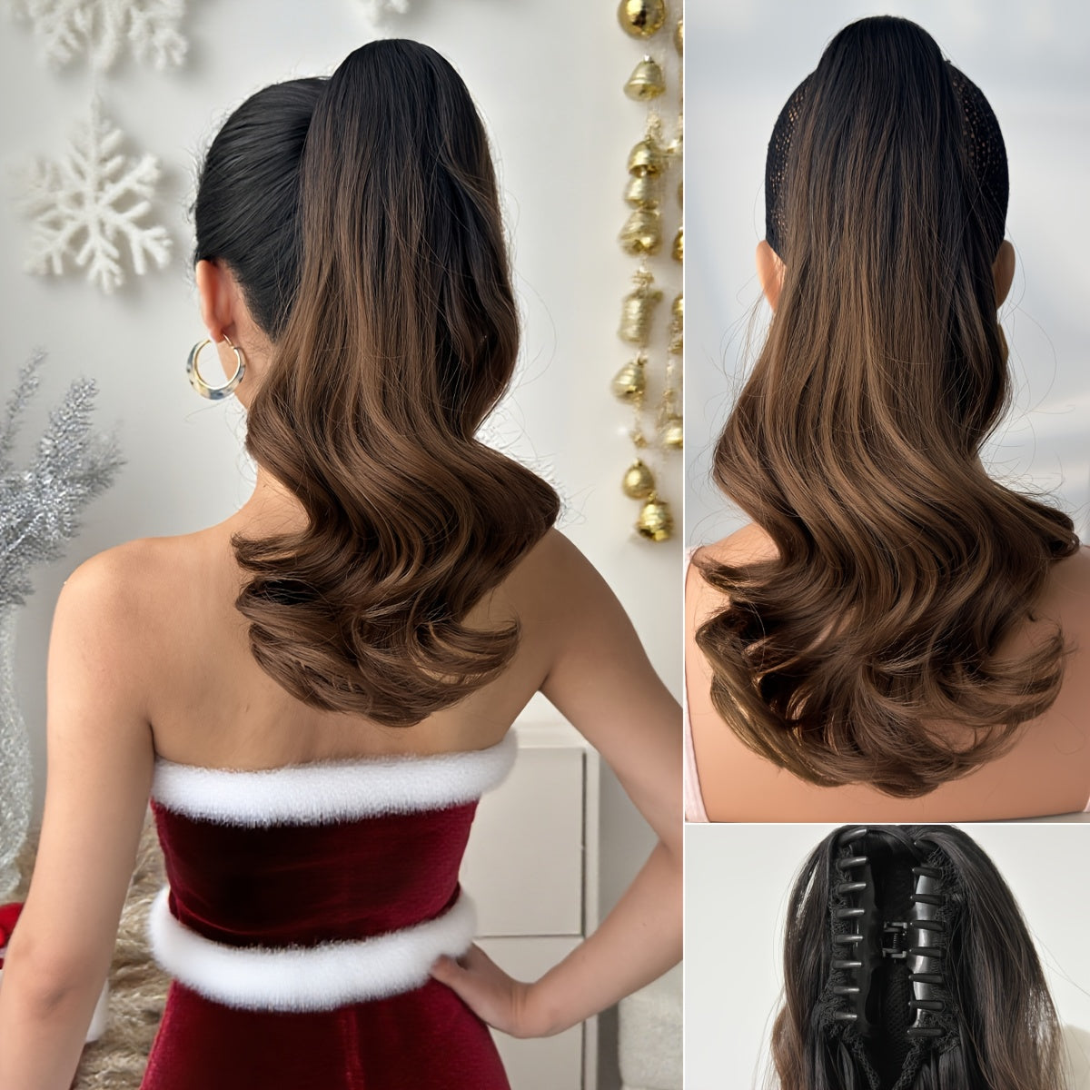 YUSULAXI 16 in (40 cm) Deep Wave Clip-In Ponytail Extension - Heat-Resistant Synthetic Hairpiece in Natural Brown, Black, Dark Brown, Red, Burgundy, Golden Ombre